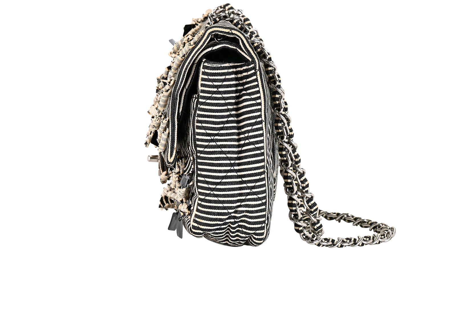 Striped Medium Classic Double Flap, &pound;2,100, Handbags, Black/White, Fabric, Bottom view